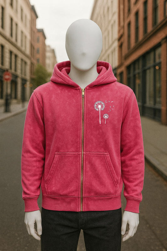 Sudadera con capucha y cremallera de color rojo rosa