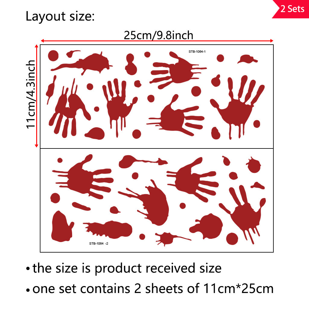 2套 万圣节恐怖血手印转印水晶贴纸 自粘可拆卸DIY创意防水转印 UV DTF水晶贴纸 适用于水杯 储物柜 玻璃 金属装饰等