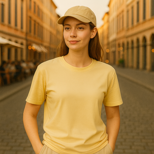 Camiseta dibujo beige mujer