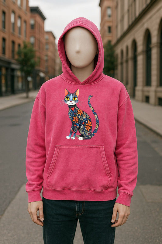 Sudadera con capucha lavada en rojo rosa