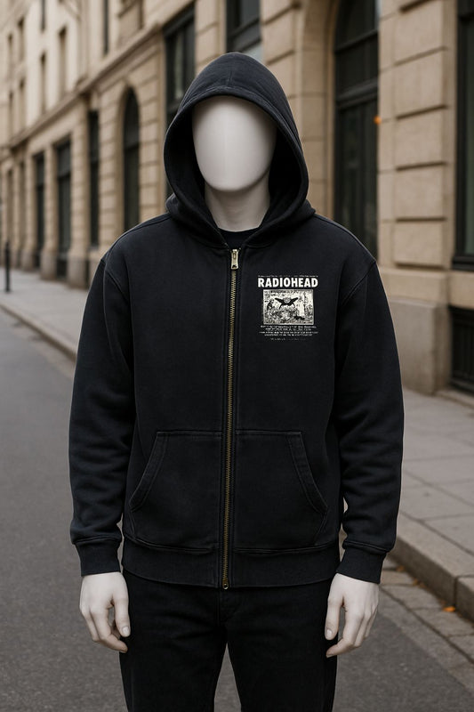 Sudadera negra con capucha y cremallera lavado