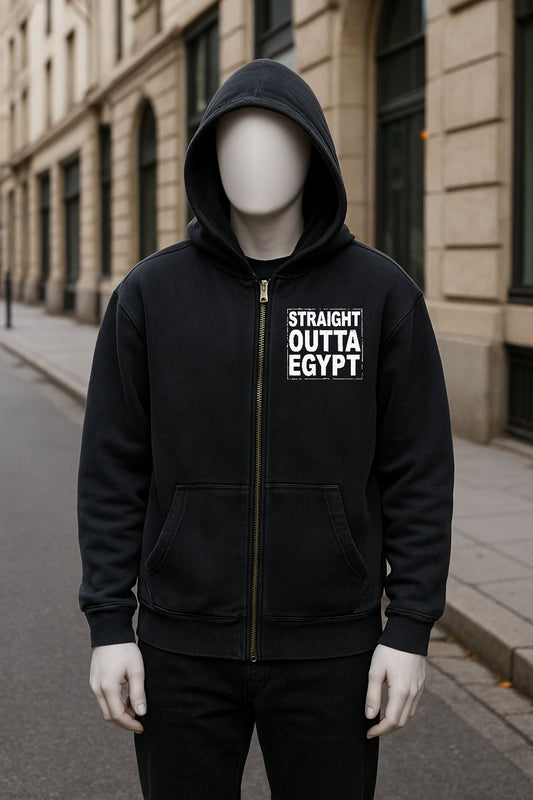 Sudadera negra con capucha y cremallera lavado