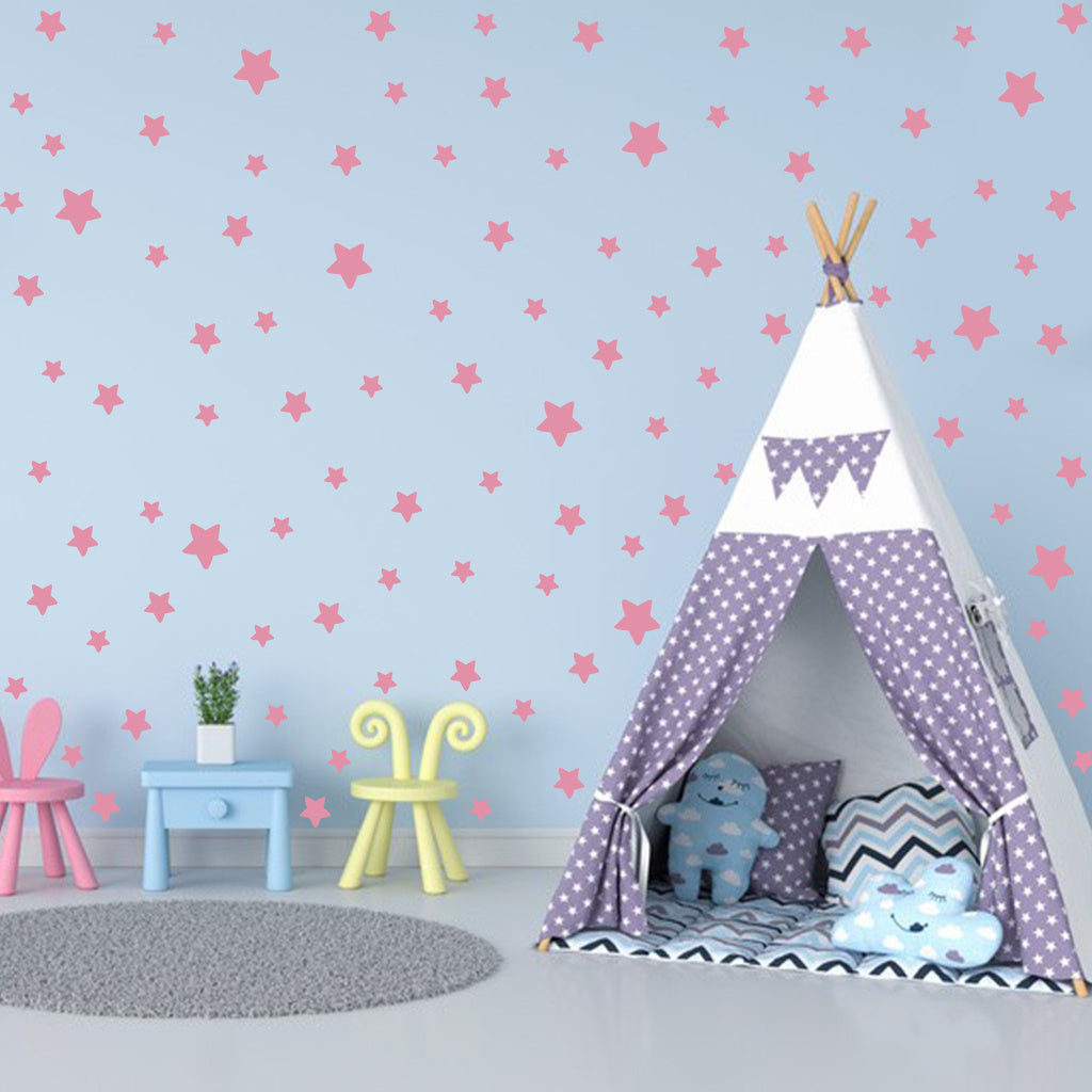 1套 粉色夜光星星墙贴,暗夜里化作梦幻星河,每晚坠入粉色星空梦,把卧室变成浪漫秘境,乙烯基可拆卸家居装饰贴纸