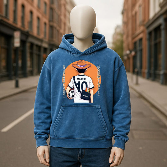 Sudadera con capucha lavada en azul