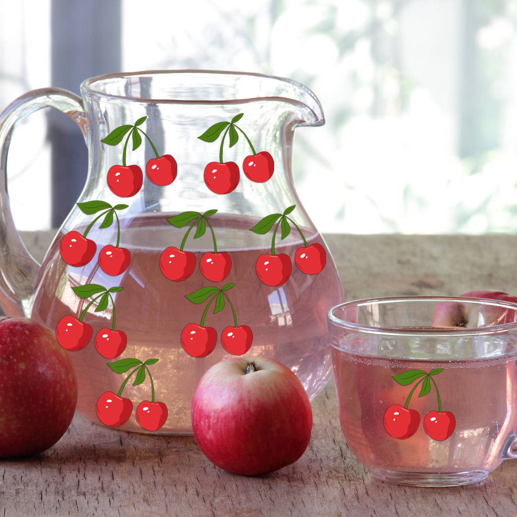 3套 适用于 16 盎司玻璃杯和水瓶的 UV DTF 水晶标转印贴纸 可爱红色樱桃设计,可爱美学贴纸,适合女士、女孩、派对、杯子配件 带有闪亮水晶的自黏哑光樱桃贴花