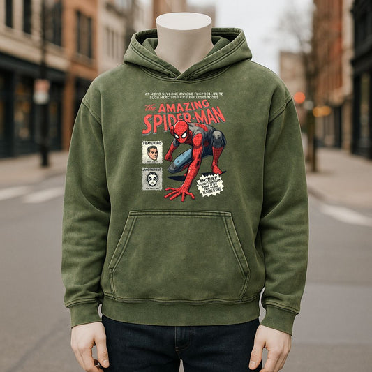 Sudadera con capucha lavada de color verde militar