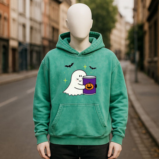 Sudadera con capucha lavada en verde
