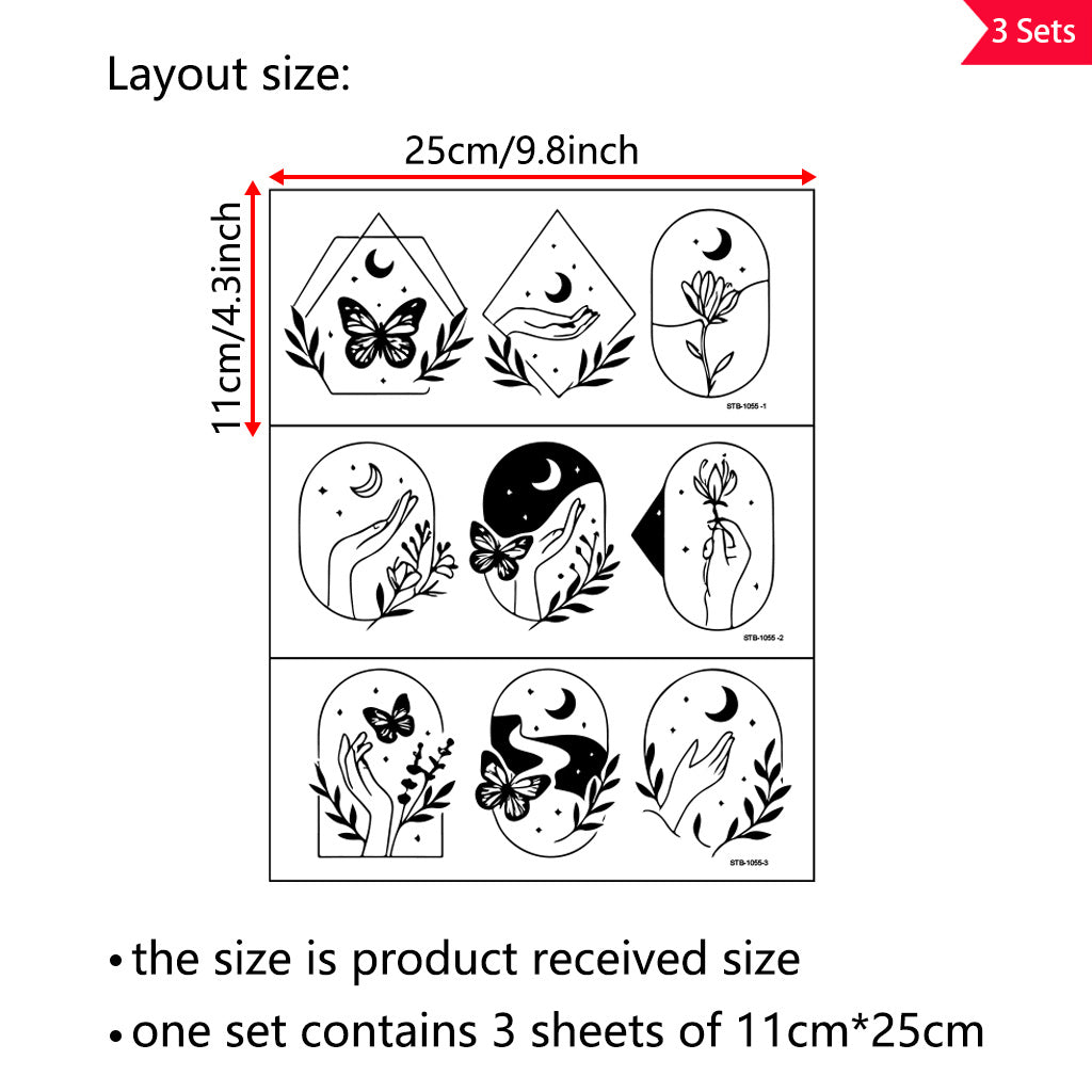 3套 手中捧月黑白贴纸 增添生活趣味性与活力 适用于水杯 笔记本 储物柜等装饰转印水晶贴纸 潮流自粘文化艺术水晶贴纸 UV DTF 转印贴纸办公室和家用
