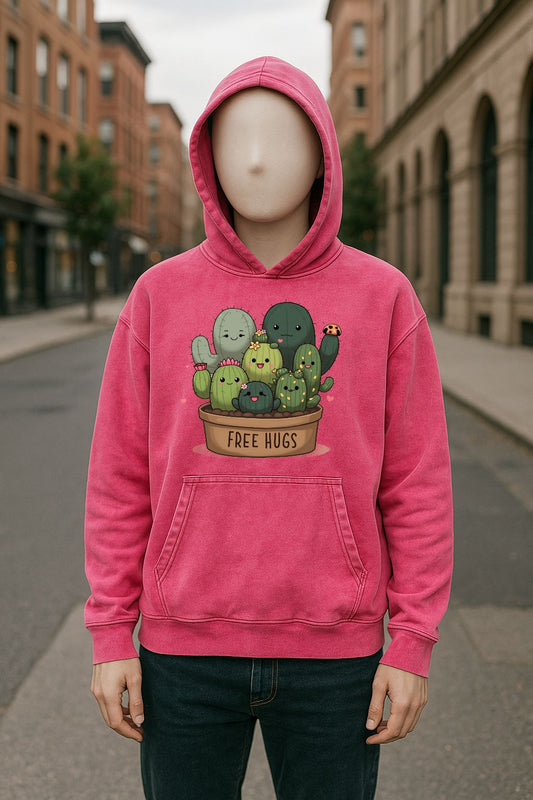 Sudadera con capucha lavada en rojo rosa