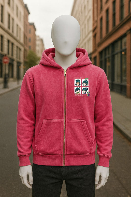 Sudadera con capucha y cremallera de color rojo rosa