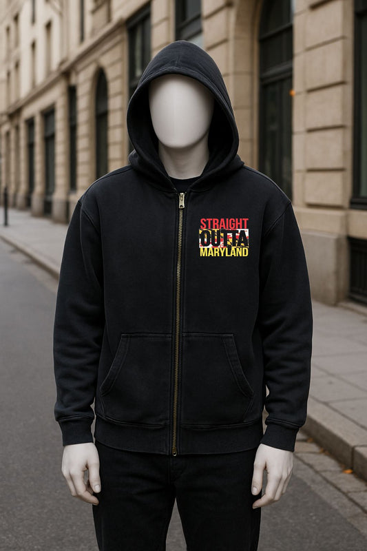 Sudadera negra con capucha y cremallera lavado
