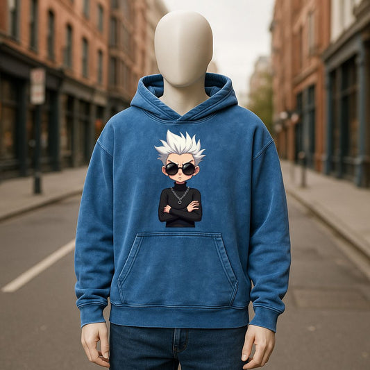 Sudadera con capucha lavada en azul