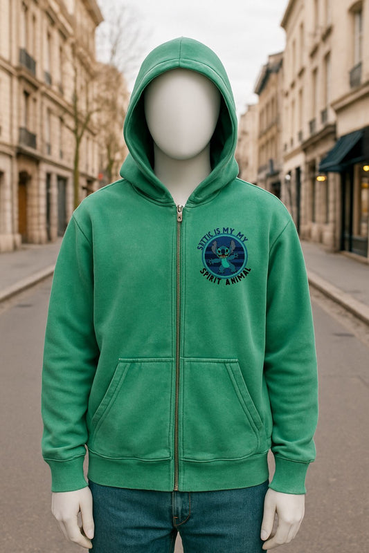 Sudadera verde con capucha y cremallera