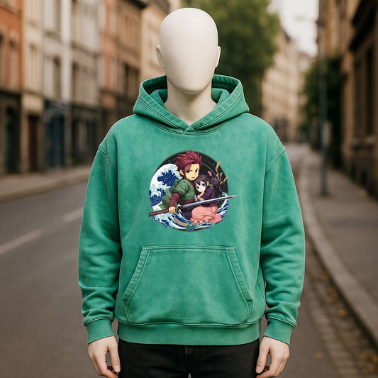 Sudadera con capucha lavada en verde