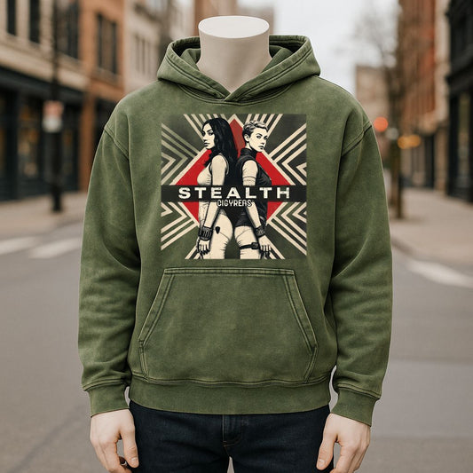 Sudadera con capucha lavada de color verde militar