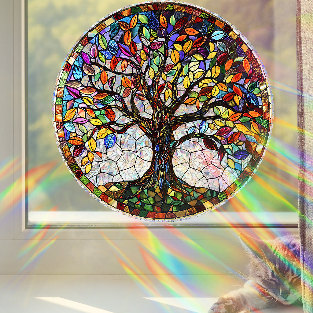 1套 生命树彩绘静电膜:彩色玻璃风生命树图案,光线折射出梦幻虹光,贴门窗秒变艺术装置,为空间注入自然与艺术的双重灵韵,让居家每一刻都有光影惊喜