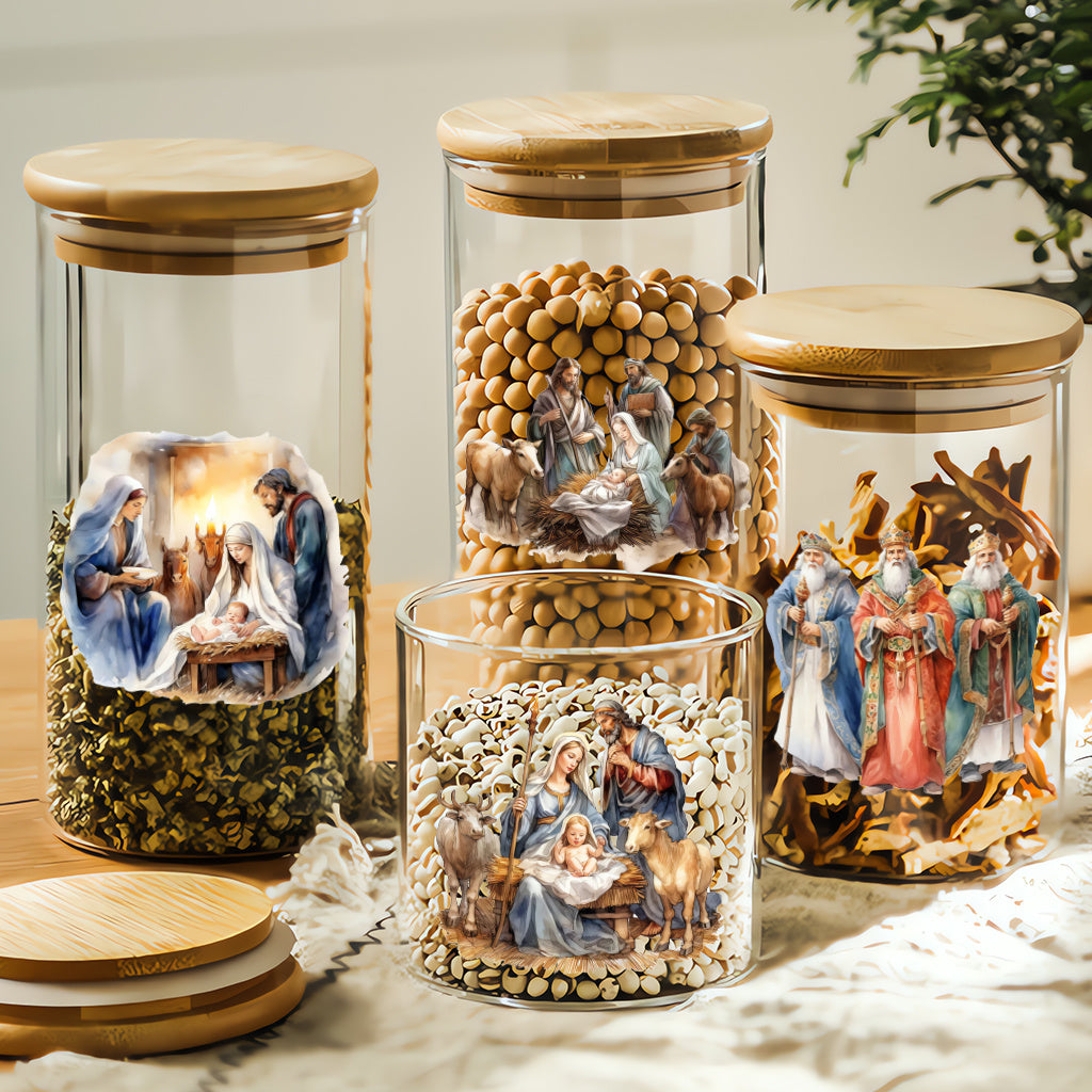 4pcs Christmas Jesus Catholic Christian Character Transfer UV DTF Crystal Stickers, suitable for cups, computers, home decor, etc. Self-adhesive waterproof creative stickers to add festive atmosphere and vitality.