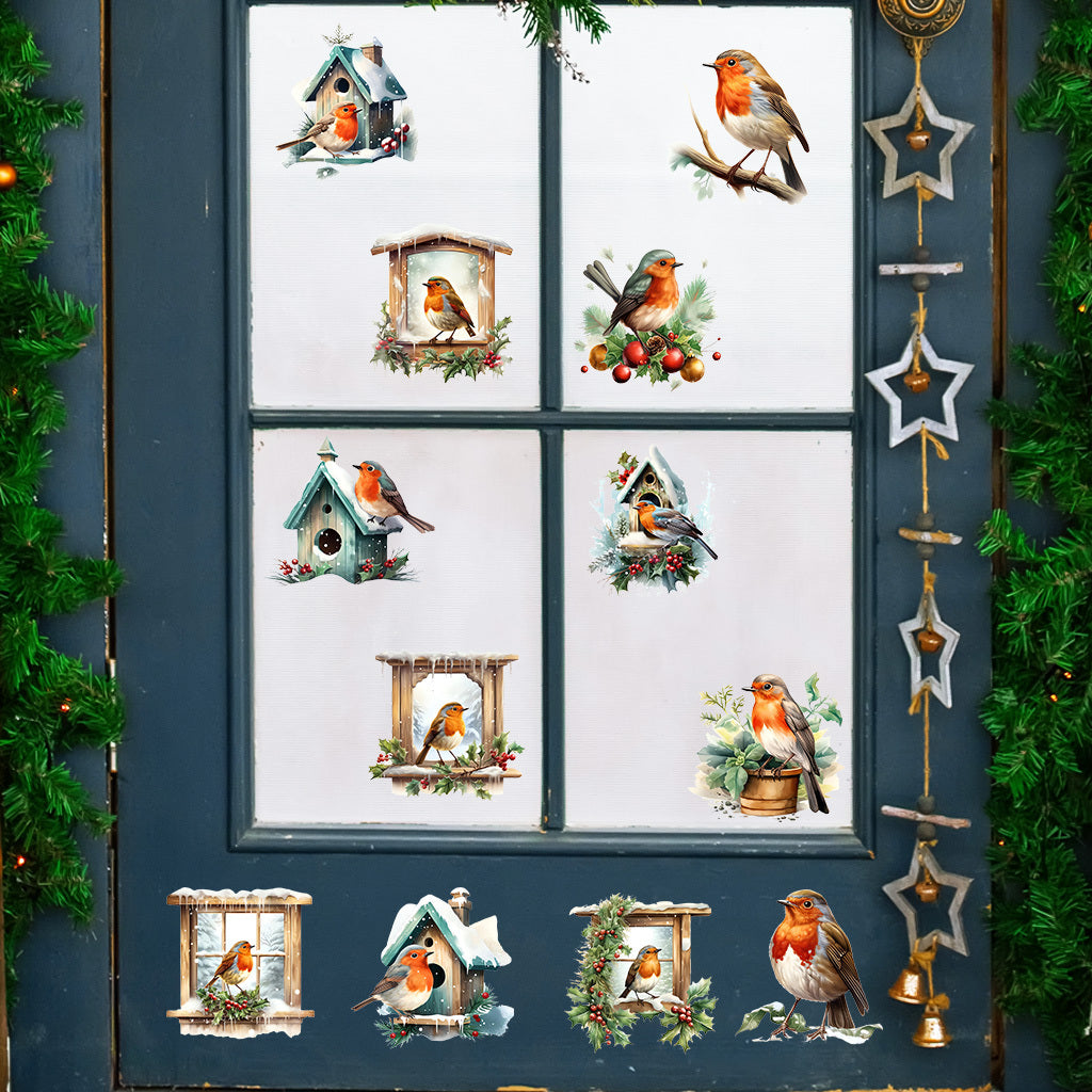 1套 冬日可爱知更鸟转印水晶表贴纸 3D 水晶设计 UV DTF 转印贴纸 办公室和家用 16 盎司字母玻璃杯 咖啡杯贴纸 DIY 包裹转移贴纸