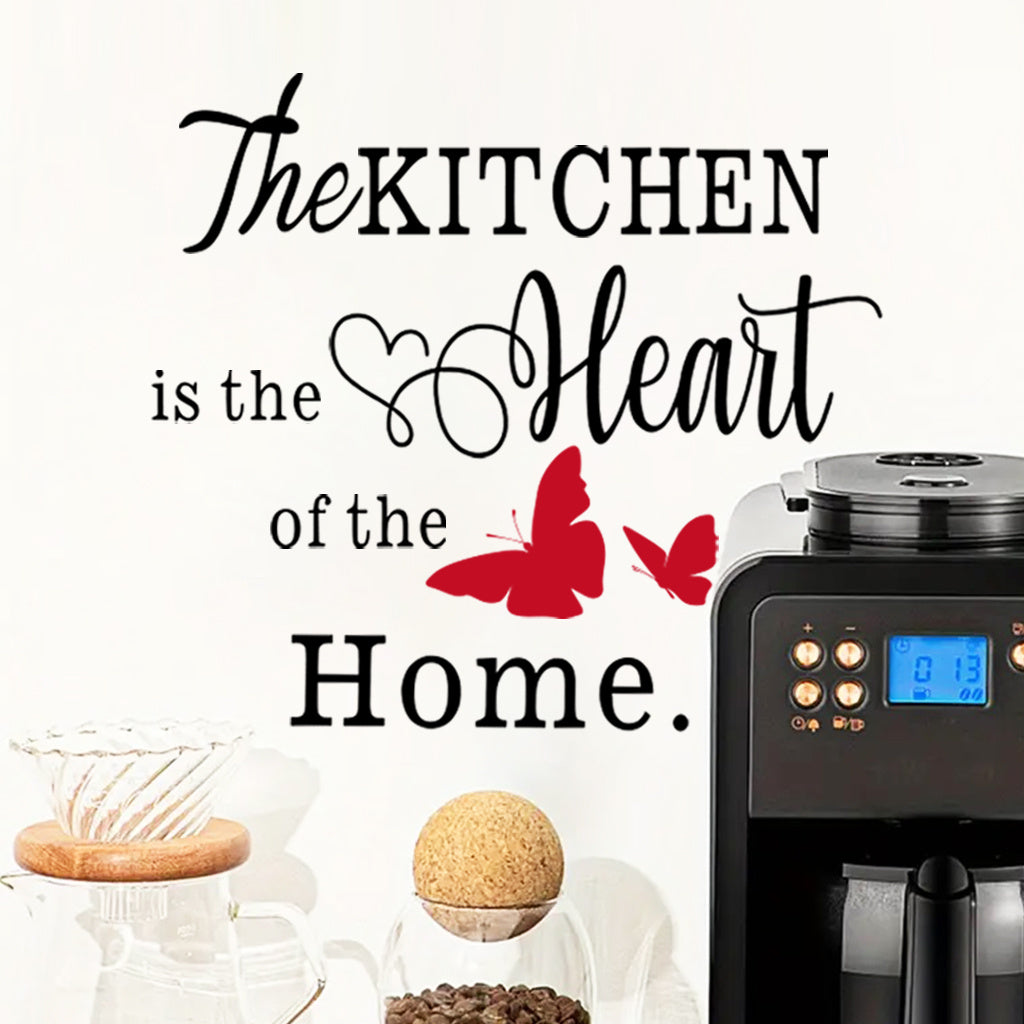 1套 暖心厨房标语墙贴,“厨房是家的心脏” 艺术字体配红蝶,风格温馨,贴于厨房、餐厅,为空间添烟火温情与文艺格调。