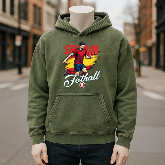 Sudadera con capucha lavada de color verde militar