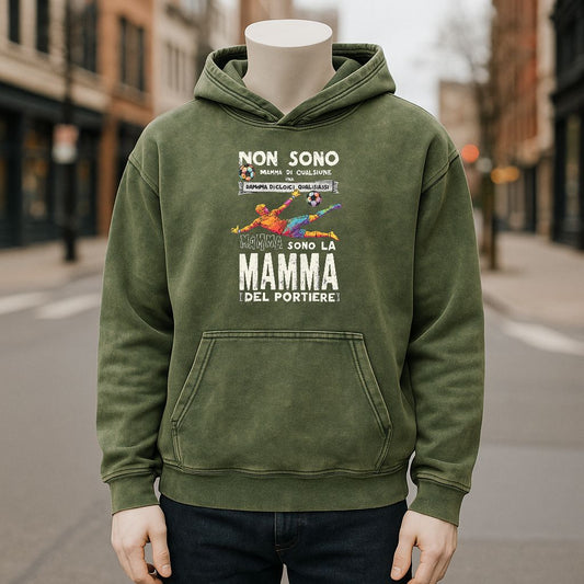 Sudadera con capucha lavada de color verde militar