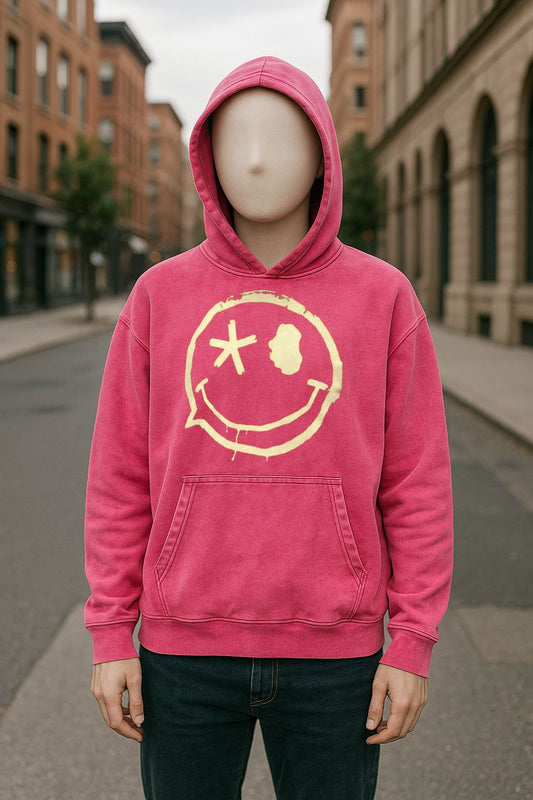 Sudadera con capucha lavada en rojo rosa
