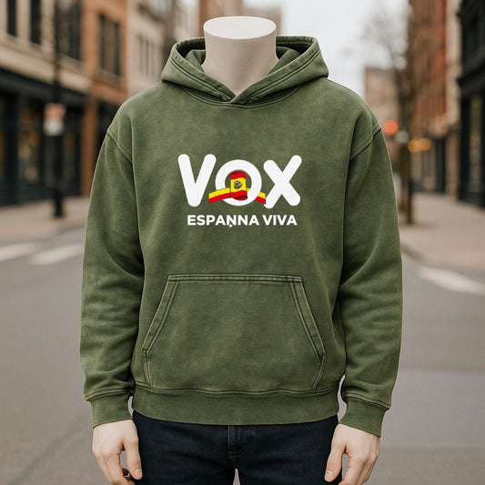 Sudadera con capucha lavada de color verde militar