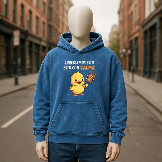 Sudadera con capucha lavada en azul