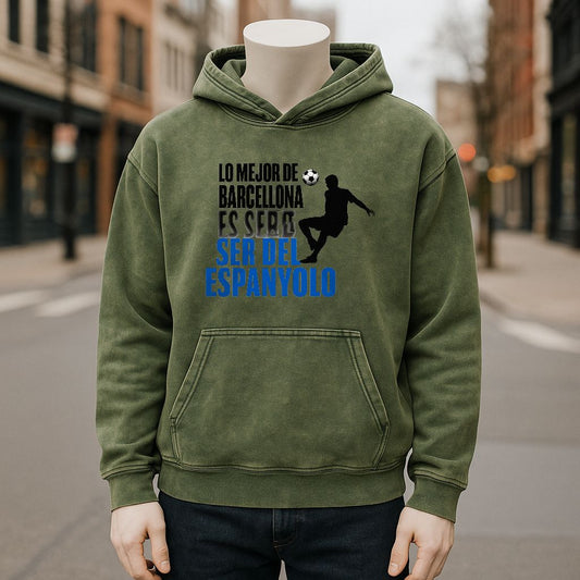 Sudadera con capucha lavada de color verde militar