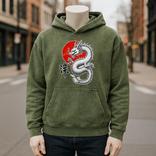 Sudadera con capucha lavada de color verde militar