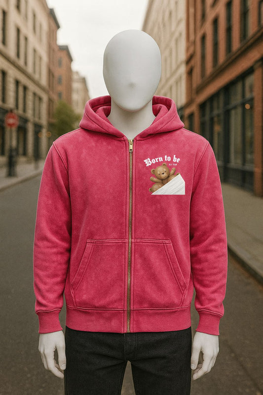 Sudadera con capucha y cremallera de color rojo rosa