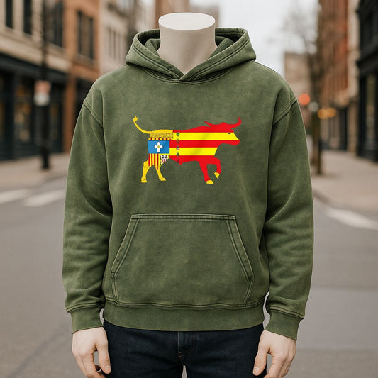 Sudadera con capucha lavada de color verde militar