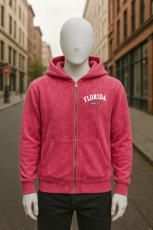 Sudadera con capucha y cremallera de color rojo rosa