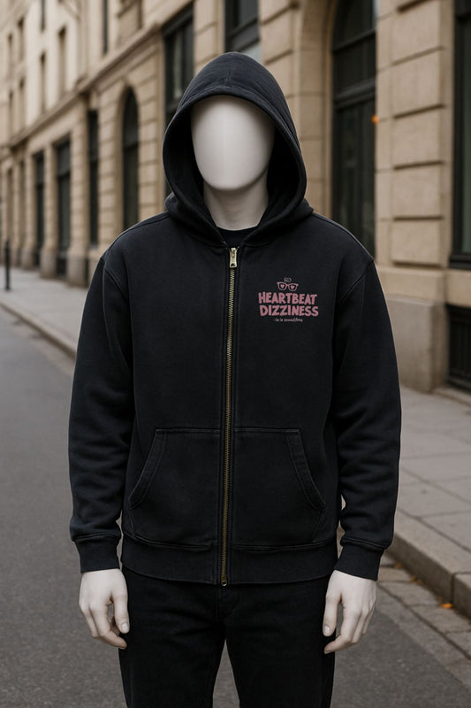 Sudadera negra con capucha y cremallera lavado