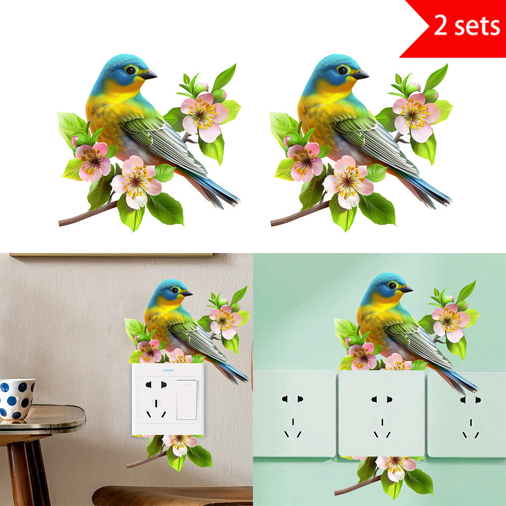 2套 清新花鸟艺术墙贴,彩鸟栖于粉花枝头,色彩雅致自然,贴于卧室、阳台,为空间添春日生机氛围与雅致格调。
