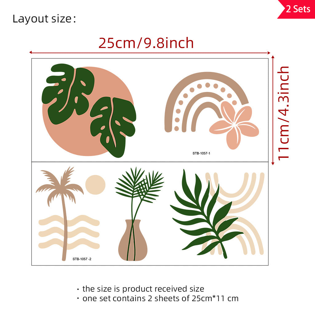 2套 简约潮流植物转印水晶贴纸 UV DTF 转印贴纸办公室和家用 玻璃杯 咖啡杯 3D diy创意贴纸