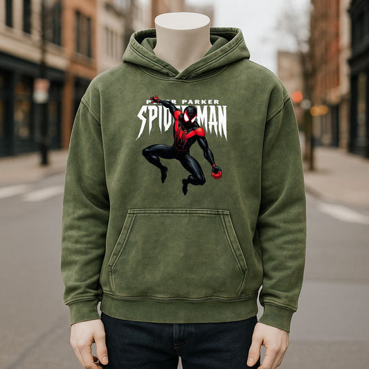 Sudadera con capucha lavada de color verde militar