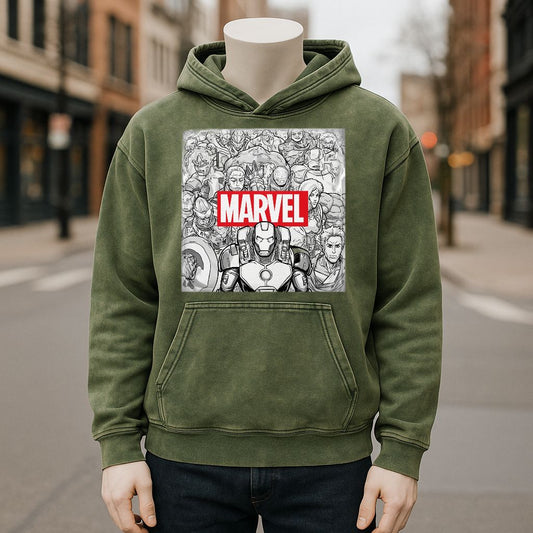 Sudadera con capucha lavada de color verde militar