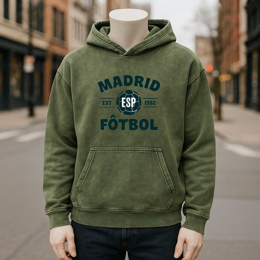 Sudadera con capucha lavada de color verde militar