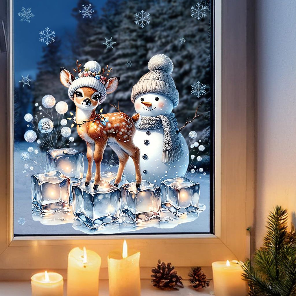 1套 冰系圣诞萌友马桶贴,冰晶小鹿与雪人组合,清新冷冽,贴于马桶盖,为卫浴添冬日圣诞氛围,自粘易贴防水耐脏。