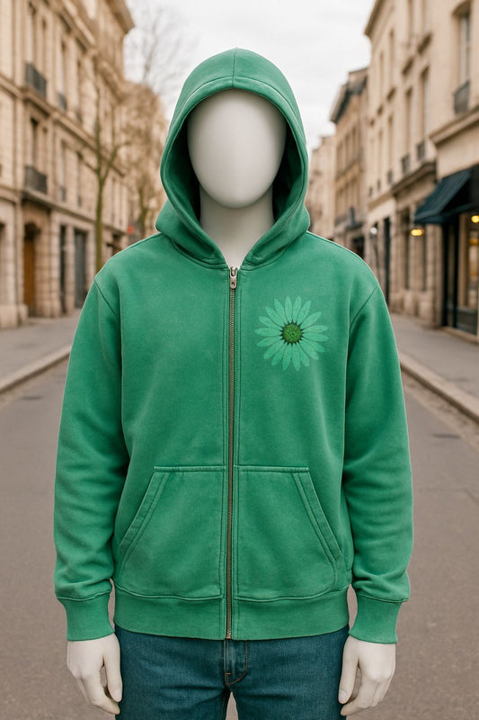Sudadera verde con capucha y cremallera