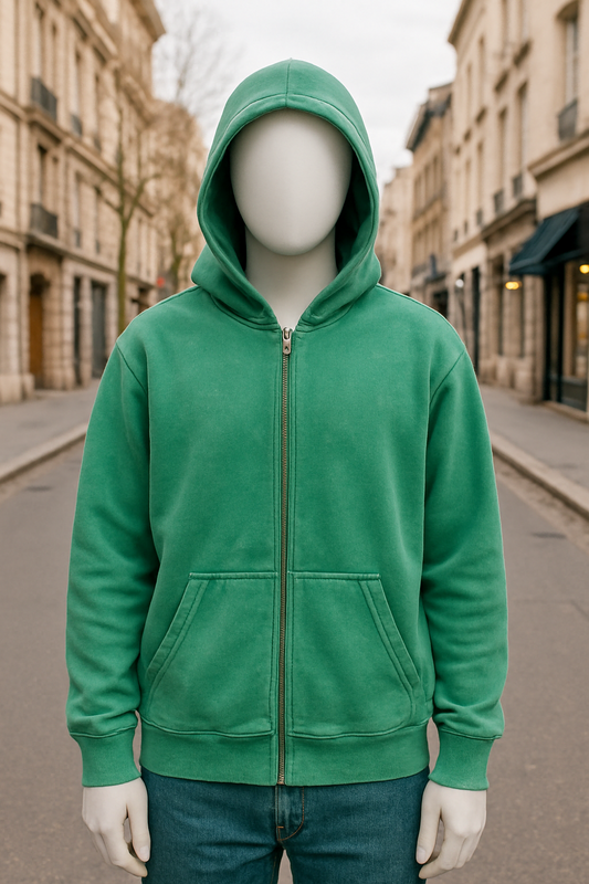 Sudadera verde con capucha y cremallera