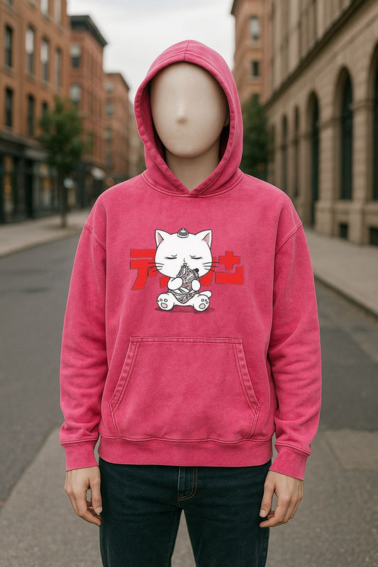 Sudadera con capucha lavada en rojo rosa