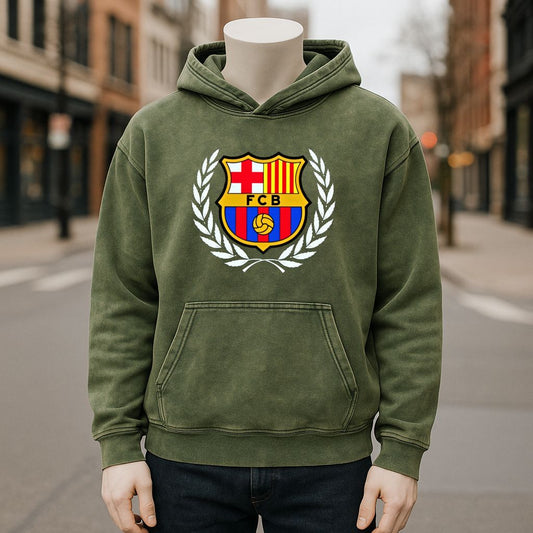 Sudadera con capucha lavada de color verde militar