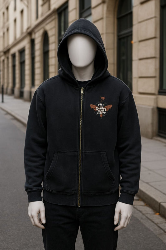 Sudadera negra con capucha y cremallera lavado