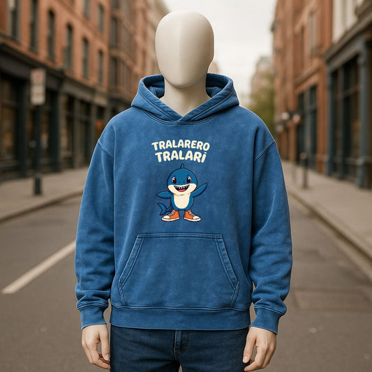 Sudadera con capucha lavada en azul