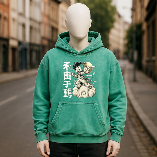 Sudadera con capucha lavada en verde