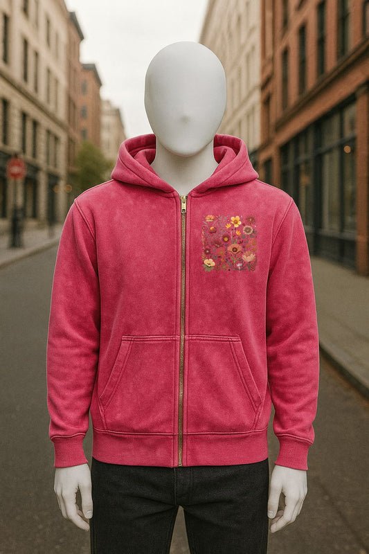 Sudadera con capucha y cremallera de color rojo rosa