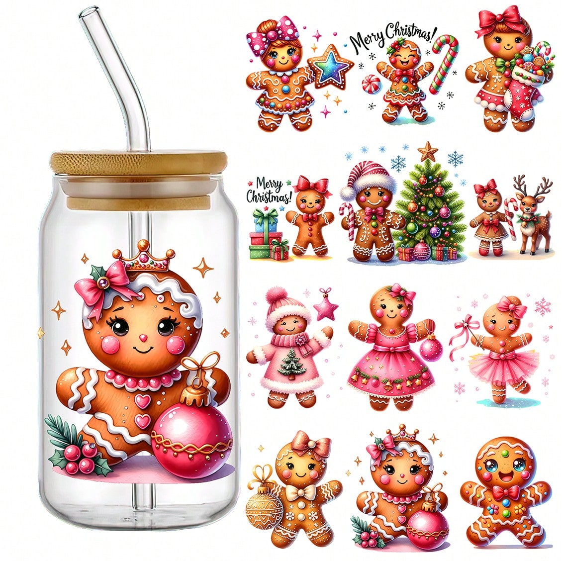 4pcs/1 套 UV 男士姜饼杯套 光照转移自粘式杯套 - 防水防刮,高品质 3D 水晶贴纸,适用于杯子和瓶子,尺寸为 4.3inx 9.4in