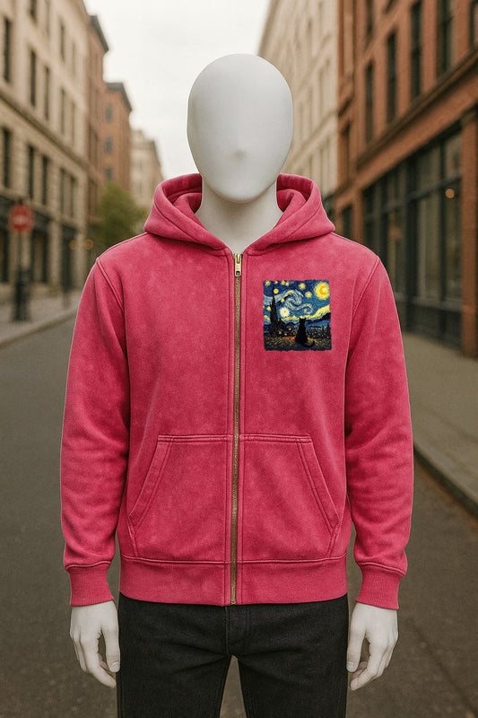 Sudadera con capucha y cremallera de color rojo rosa